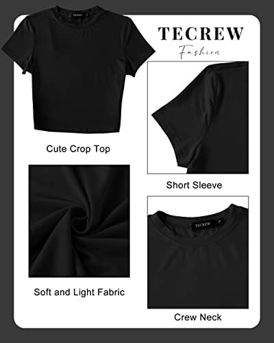 TECREW / Дамски Летни Сладки Съкратен Блузи с Къс ръкав, Ежедневни Базови плътно Прилепнали Тениски с кръгло деколте