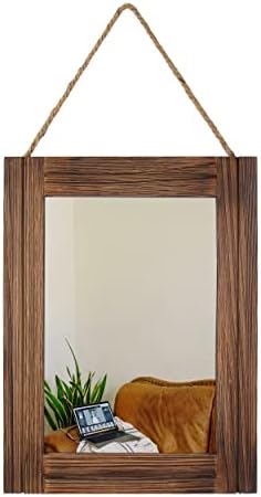Стенно огледало EMAISON 16 X 12 См в селски дървена рамка с Окачен на въжето в стил Фермерска къща за антре, Спалня, Баня, Шкафа, Кафяв