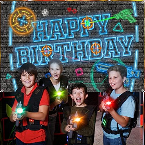 Лазертаг Пистолет Фонове Неоновите Банер честит Рожден Ден на Фона честит Рожден Ден на Виртуални Среди за Момчета Стенни