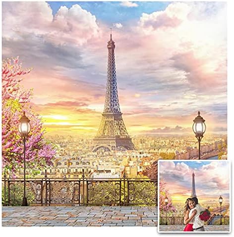 AOFOTO 8х8 метра Фон на Айфеловата Кула Парижки Пейзаж Градска Архитектура С Балкон С изглед Към Уличния пейзаж Фон За