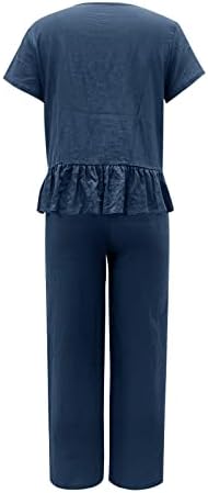 Майк Панталони Дамски Комплект Дрехи от 2 Теми за Жени 2023 Летни Съкратен Блузи с Къс Ръкав Широки Панталони Комплект
