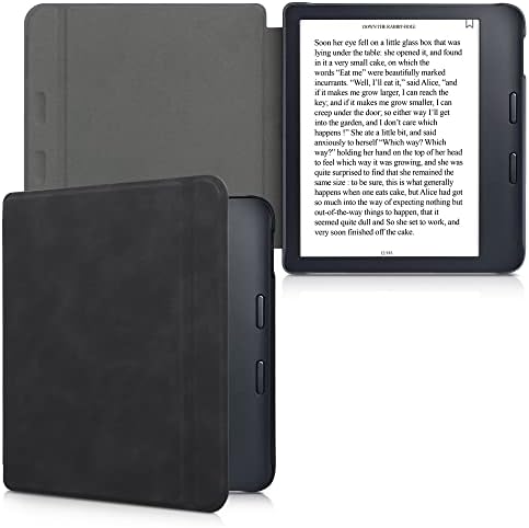 калъф kwmobile, съвместим с Кобо Libra 2 - защитен калъф за четец на електронни книги от изкуствена нубуковой на кожата с панти капак - черен
