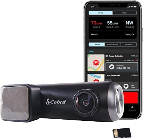 Видеорекордер Cobra Smart (SC 100) - резолюция Full HD 1080P, вграден Wi-Fi и GPS, преглед на 140 градуса и Samsung EVO