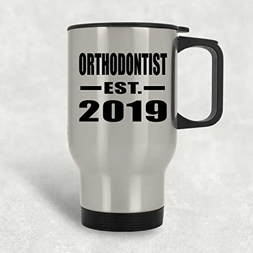 Ортодонт Designsify Инсталиран EST. 2019, Сребърна Чаша за Пътуване, 14 грама, на Изолиран Чаша от Неръждаема Стомана,