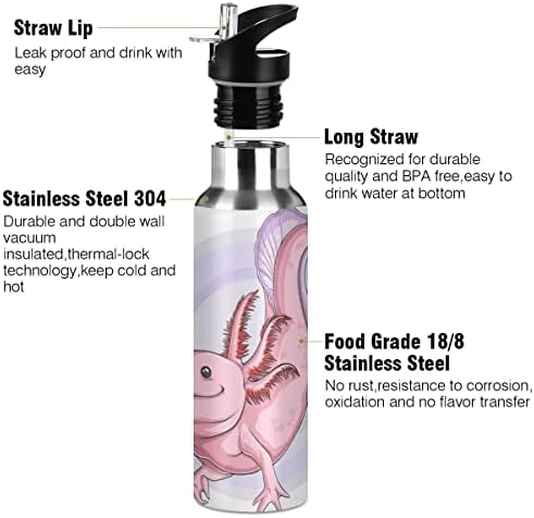 Glaphy Сладка Розова Бутилка за вода Axolotl със Сламен капак, не съдържа BPA, 20 грама, Бутилки за Вода, Изолирани от