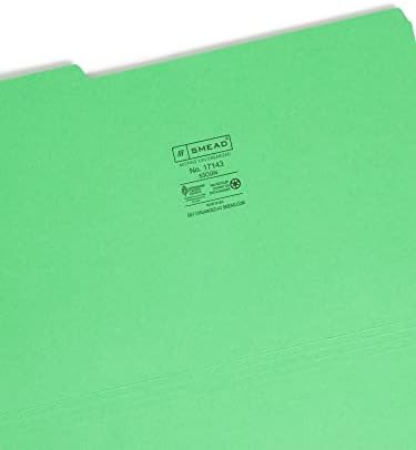 Папка за файлове Smead Colored, вырезанная на 1/3 от разделите, Законен размер, зелена, 100 броя в кутия (17143)