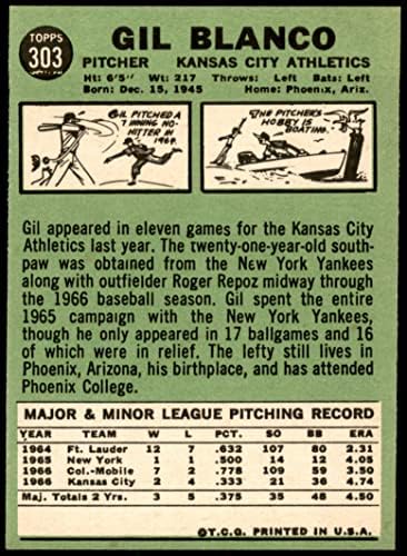 1967 Topps 303 Джил Бланко Канзас Сити Атлетикс (бейзболна карта) в Ню Йорк Атлетикс
