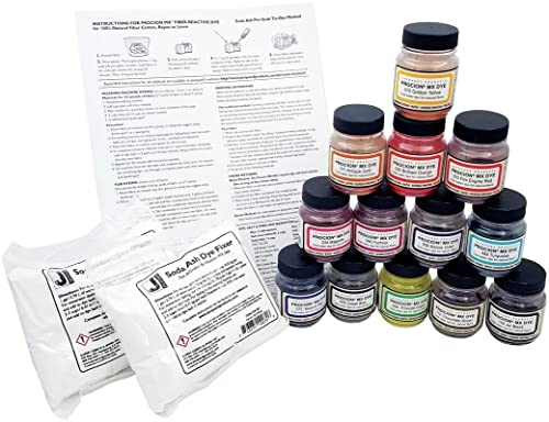 Набор от цветове Procion MX за оцветяване - Включва 13 Кутии от 2/3 от оз - 2-1 килограм на калцинирана сода за фиксиране