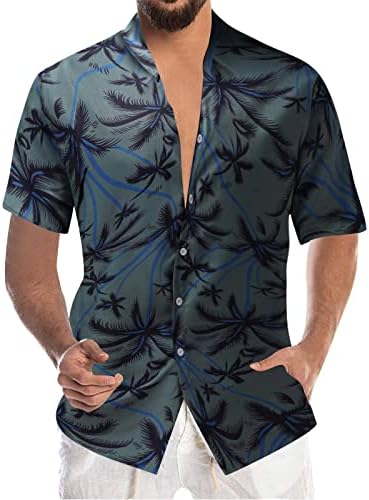 Ретро Риза за Боулинг за Мъже С Къс Ръкав и Принтом, Обикновена Засаждане на Летни Плажни Ежедневни Ризи Aloha Копчета,