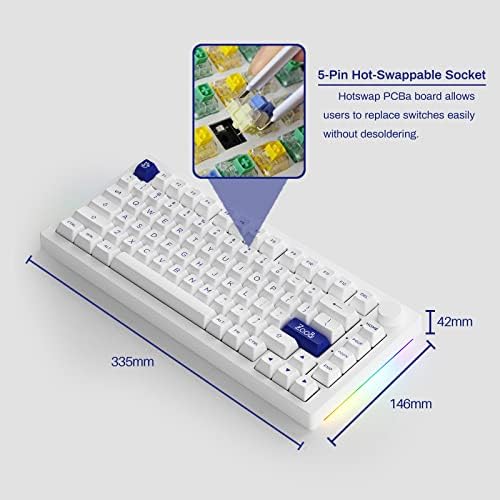 Akko 5075B Plus Ръчна клавиатура с qwerty 75% RGB с гореща замяна, с дръжка, на тема Синьо на бяло с PBT Double Shot