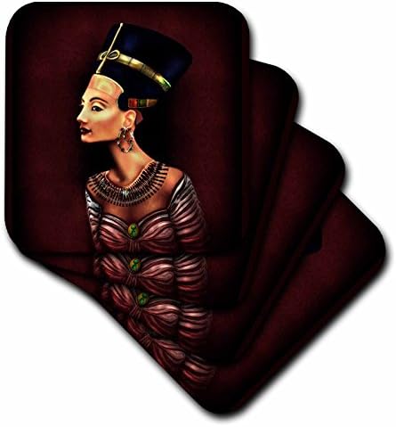 3dRose CST_15330_1 Портрет на Нефертити в рамките на древната египетска артефакт. Меки подложки (комплект от 4 броя)