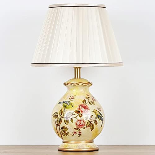 Керамична Настолна лампа с Рисувани цветя и птици YHQSYKS, Цзиндэчжэньский Порцелан, Китайска Лампа с Бочкообразным Абажуром,
