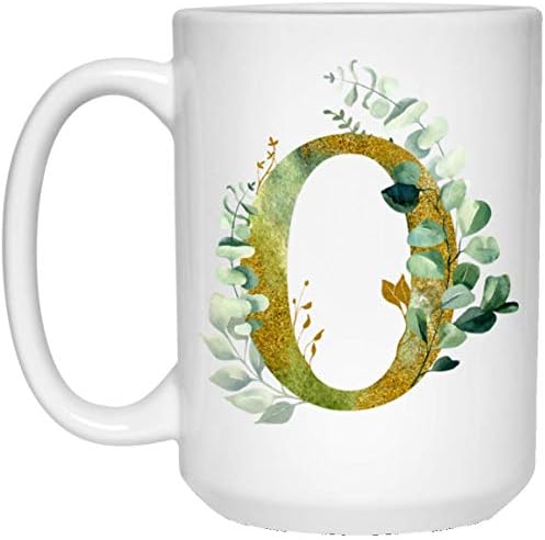 Кафеена Чаша Alpha / O С графична Буква O - Монограм от буквите на Азбуката O - Златно Трептене на Всички Писма, Цветна