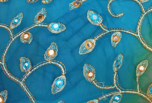Реколта шал от жоржета от дупатты Peegli, дълги шалове с листа и цветя, синя обвивка за врата