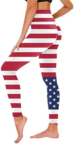 На 4 юли Гамаши за Жени с Флага на САЩ, Гамаши за Йога с Висока Талия, Ултра Меки Еластични и Удобни Спортни Панталони за Фитнес