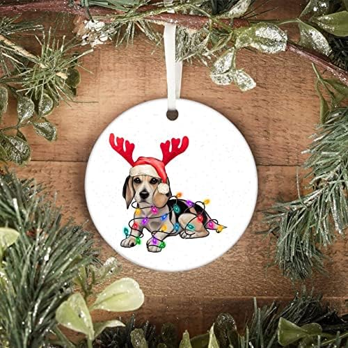 Домашен любимец с Коледни Декорации във формата на Рога, Керамично Украса за Кучета с Коледа, Куче с Орнаменти във формата
