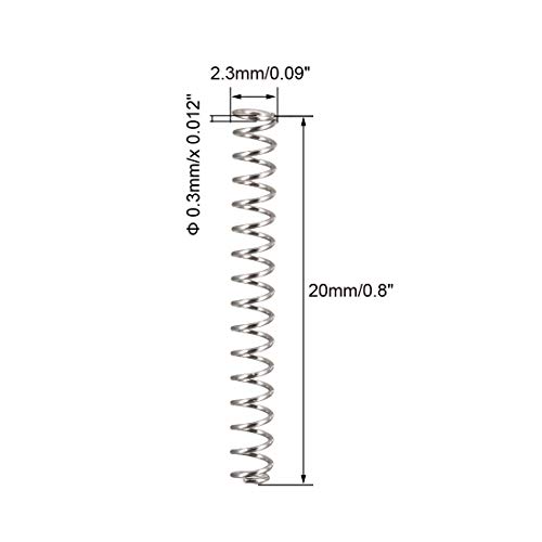 Пружина компресия uxcell - Диаметър 0,3 mm, Външен диаметър 2,3 мм, Пружина свободна дължина 20 мм, Стоманена Удлинительная