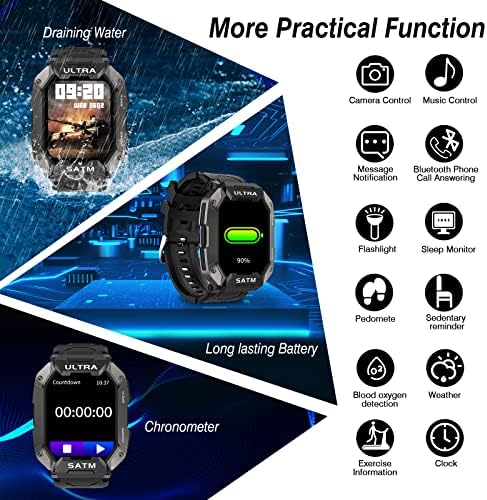Военни смарт часовници за мъже, 1,7 HD Smartwatch, Съвместими с Android и iPhone, Улични Тактически Спортни Часовници,