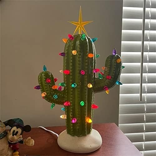 Коледно Дърво от Кактус NFSQSR с Подсветка, Ретро Интериор от Керамични смола с Подсветка, Кактус от Елхи за Коледа домашни