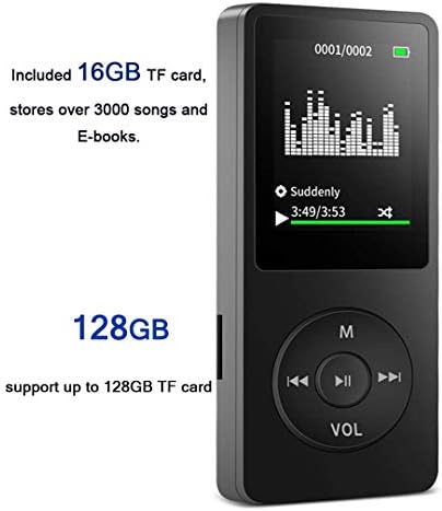 MP3-плейър, Музикален плейър с 16 GB Micro SD карта, Вграден високоговорител / Възпроизвеждане на фото/ видео / FM радио/