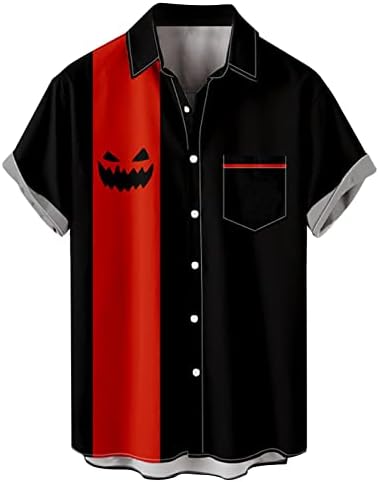 Мъжки Ризи с Копчета WOCACHI за Хелоуин Костюми за Хелоуин с Къс Ръкав, Тыквенная Лоскутная Свободна Ежедневни Риза За