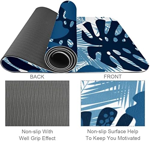 SDLKFRELI, Много дебело килимче за йога 6 мм, синьо с принтом Четырехлистного Детелина, Екологично Чисти Постелки за