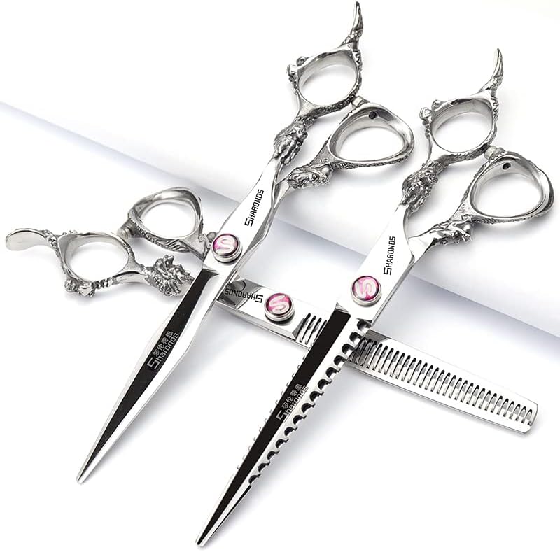 Ножици за коса професионални ножици за коса Японски ножици за коса от неръждаема стомана 440C /розова самобръсначка [чанта за ножици за подарък (7 инча 4 бр.)