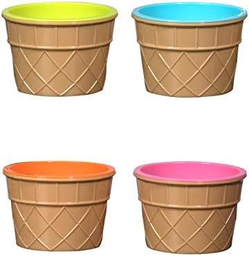 Чаши и лъжички за сладолед Hammont - Комплект на многократно десертни купички и ложечек, Трайни пластмасови купички за