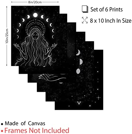 ОРИГИНАЛЕН Художествен Плакат на Фазата на Луната, Комплект от 6 Сребърни Щампи с Луната и Звездите, Живопис върху платно