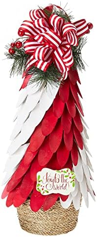 Настолна Червено-Бяла Декоративна Коледна елха от Дървесен чипс 16 инча