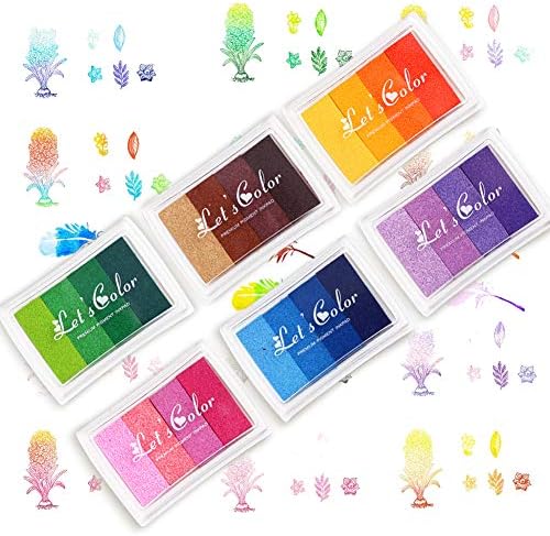 XoreArt Занаятите, с Преливащи се цветове Мастило подложки за пръсти, Комплект от 6 Многоцветни Подложки за печати САМ за Деца, Миещи 24 Цвята