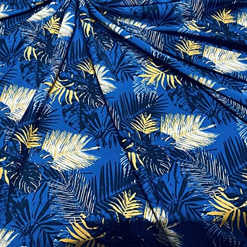 TelasLycraCom - (Син разпечатки с гавайскими тропически цветя), 4-лентови еластичната тъкан от ликра с дължина 60 см,