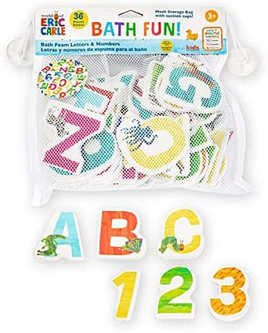 Kids Preferred World of Eric Carle Bath Time Комплект от 36 играчки за баня с пяна, букви и цифри за деца и вкара чанта,